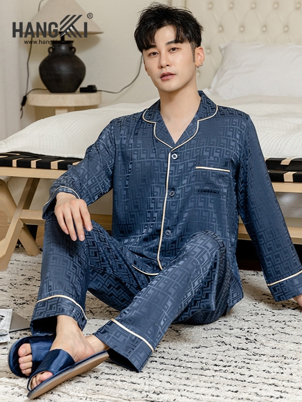 TD220 - Đồ Ngủ Pijama Nam Tay Dài Quần Dài Lụa