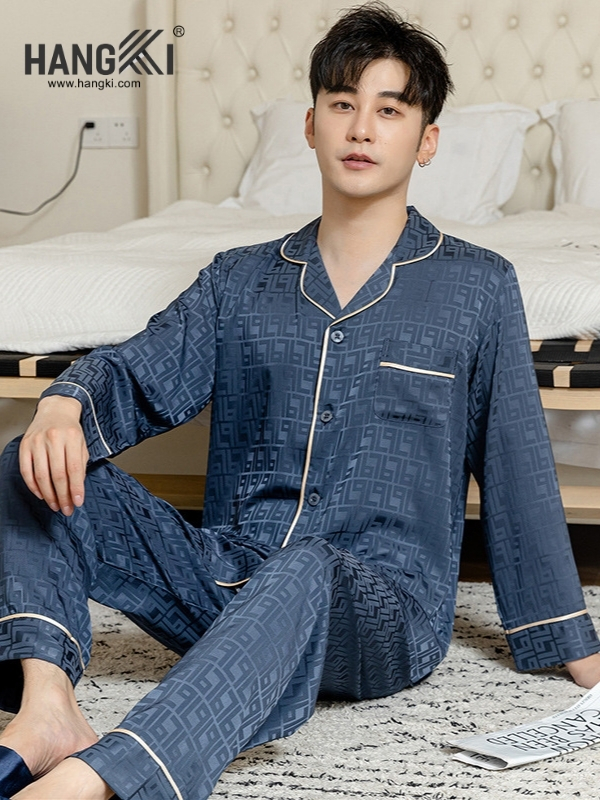 TD220 - Đồ Ngủ Pijama Nam Tay Dài Quần Dài Lụa