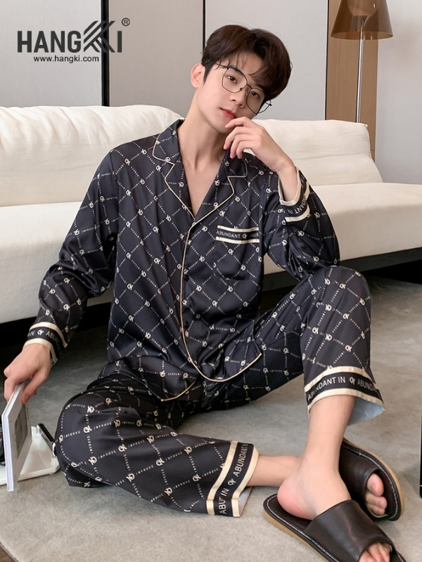 TD221 - Đồ Ngủ Pijama Nam Tay Dài Quần Dài Lụa