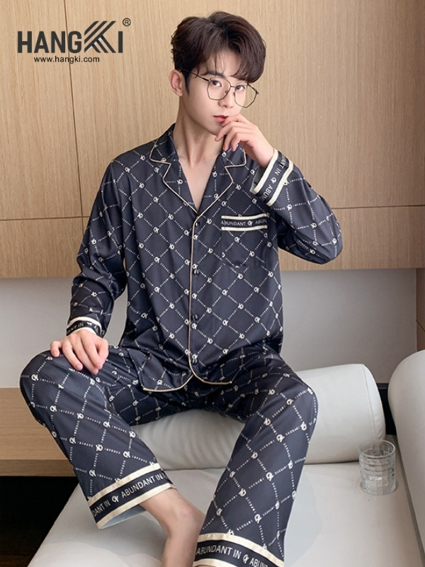 TD221 - Đồ Ngủ Pijama Nam Tay Dài Quần Dài Lụa