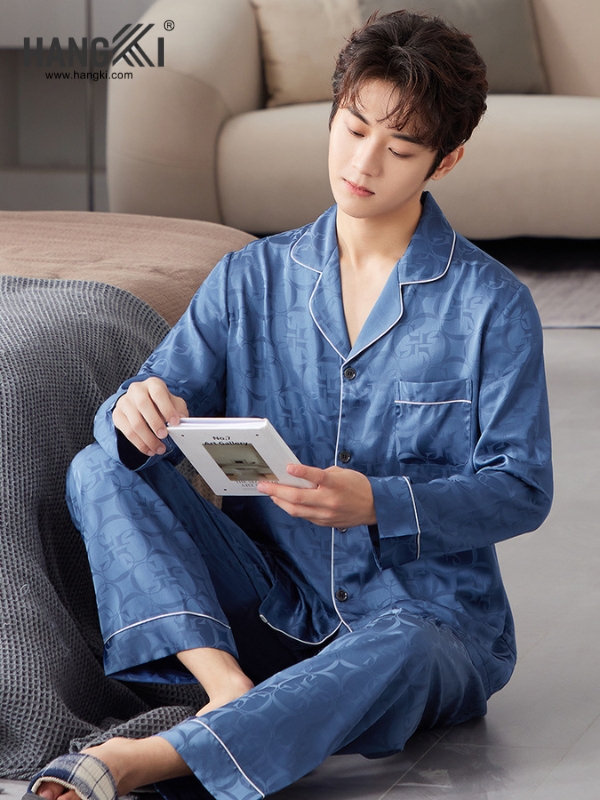 TD223 - Đồ Ngủ Pijama Nam Tay Dài Quần Dài Lụa