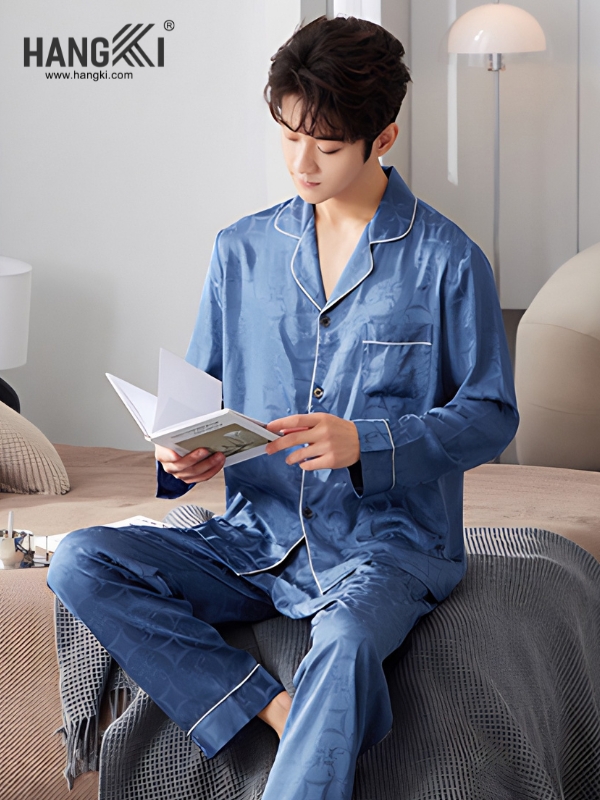 TD223 - Đồ Ngủ Pijama Nam Tay Dài Quần Dài Lụa