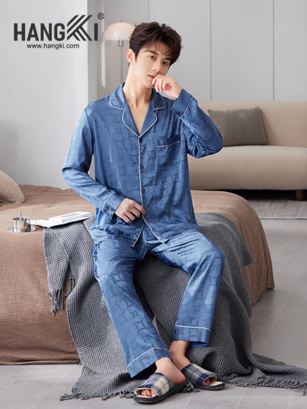 TD223 - Đồ Ngủ Pijama Nam Tay Dài Quần Dài Lụa