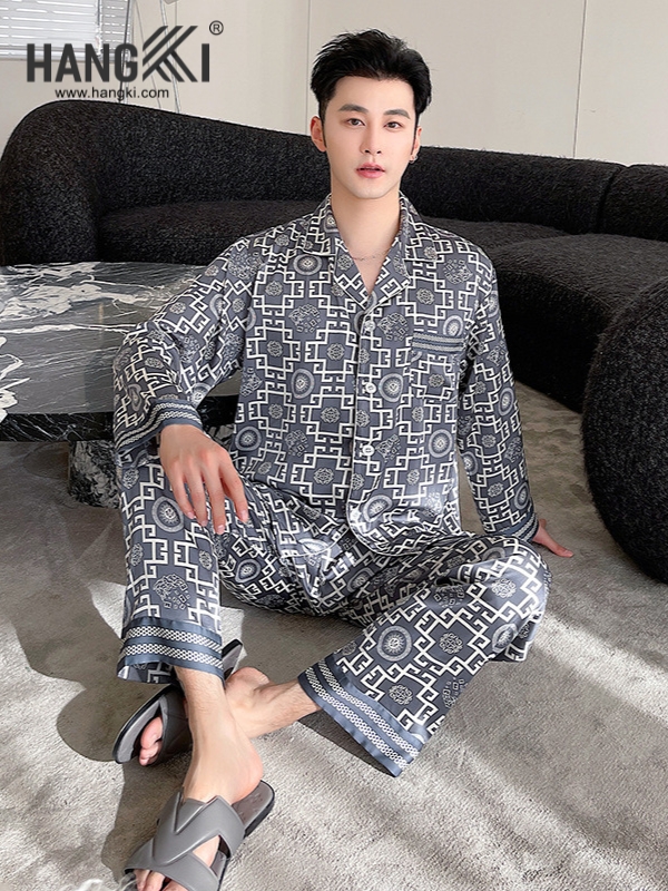 TD226 - Đồ Ngủ Pijama Nam Tay Dài Quần Dài Lụa