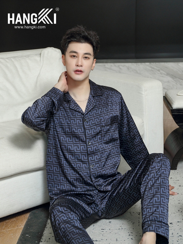 TD227 - Đồ Ngủ Pijama Nam Tay Dài Quần Dài Lụa