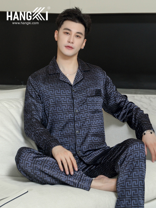 TD227 - Đồ Ngủ Pijama Nam Tay Dài Quần Dài Lụa