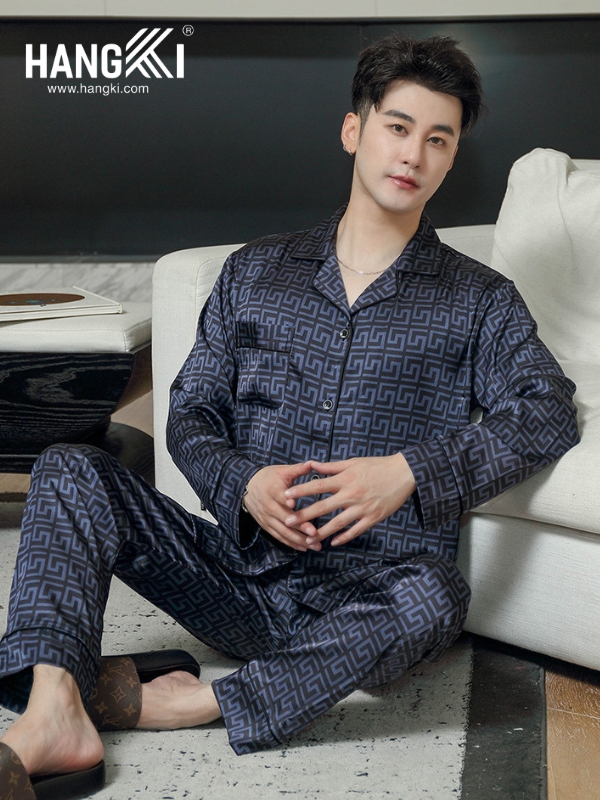 TD227 - Đồ Ngủ Pijama Nam Tay Dài Quần Dài Lụa