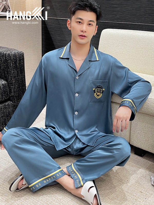 TD228 - Đồ Ngủ Pijama Nam Tay Dài Quần Dài Lụa