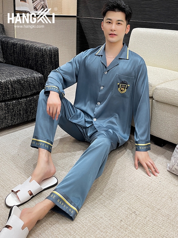 TD228 - Đồ Ngủ Pijama Nam Tay Dài Quần Dài Lụa