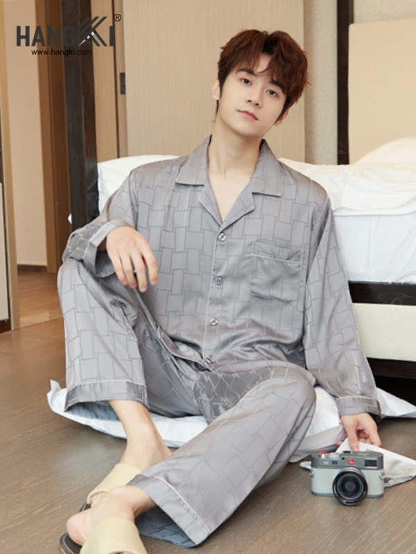 TD232 - Đồ Ngủ Pijama Nam Tay Dài Quần Dài Lụa