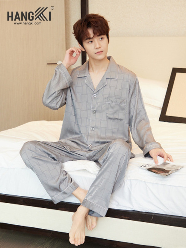 TD232 - Đồ Ngủ Pijama Nam Tay Dài Quần Dài Lụa