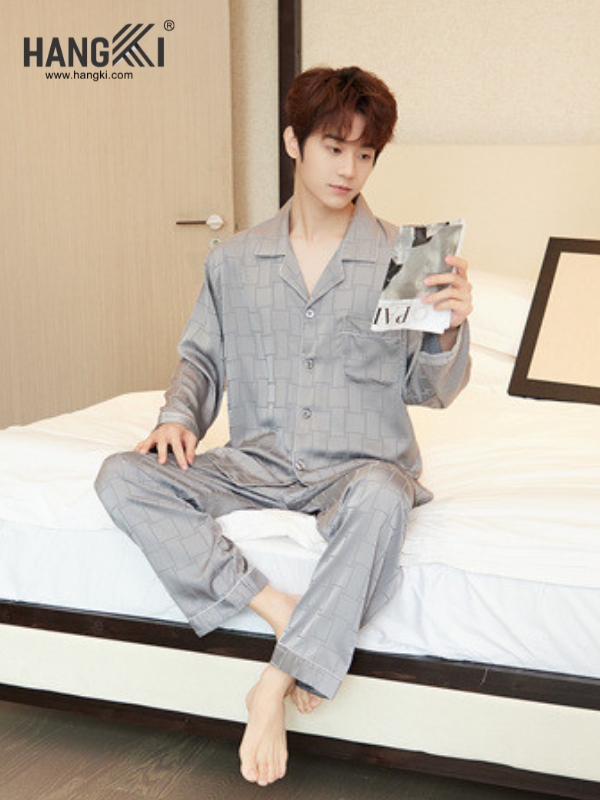 TD232 - Đồ Ngủ Pijama Nam Tay Dài Quần Dài Lụa