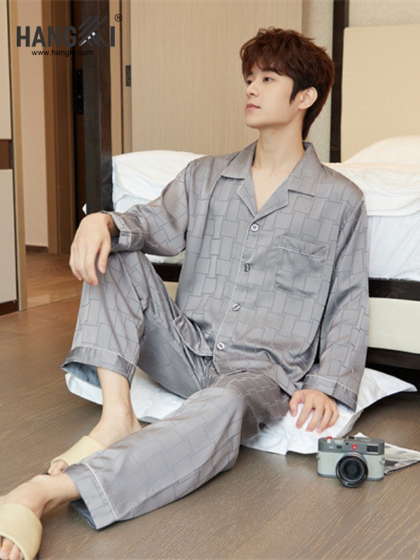 TD232 - Đồ Ngủ Pijama Nam Tay Dài Quần Dài Lụa