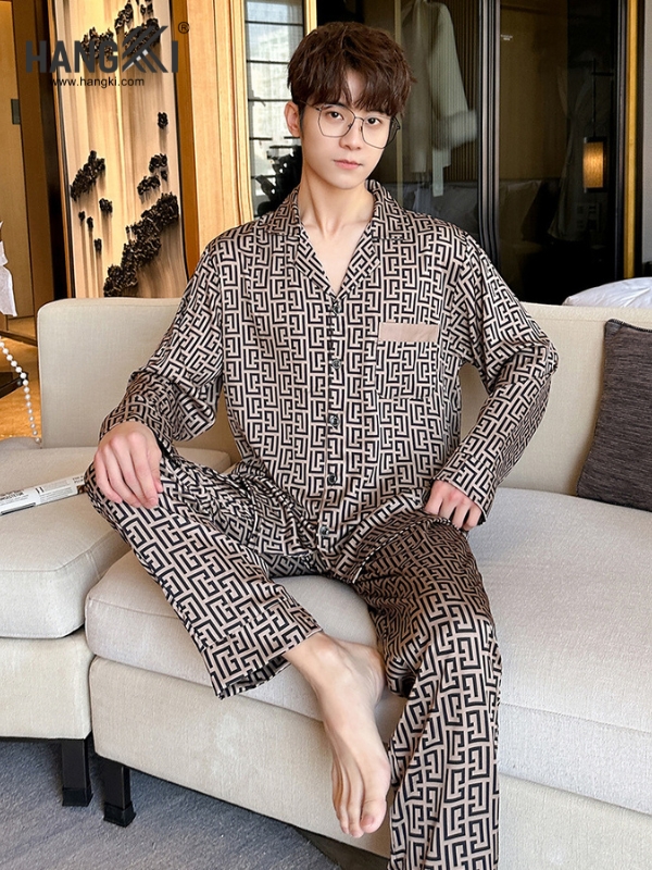 TD234 - Đồ Ngủ Pijama Nam Tay Dài Quần Dài Lụa