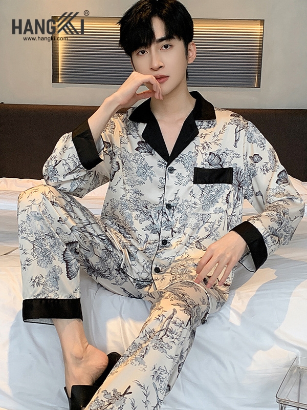 TD238 - Đồ Ngủ Pijama Nam Tay Dài Quần Dài Lụa
