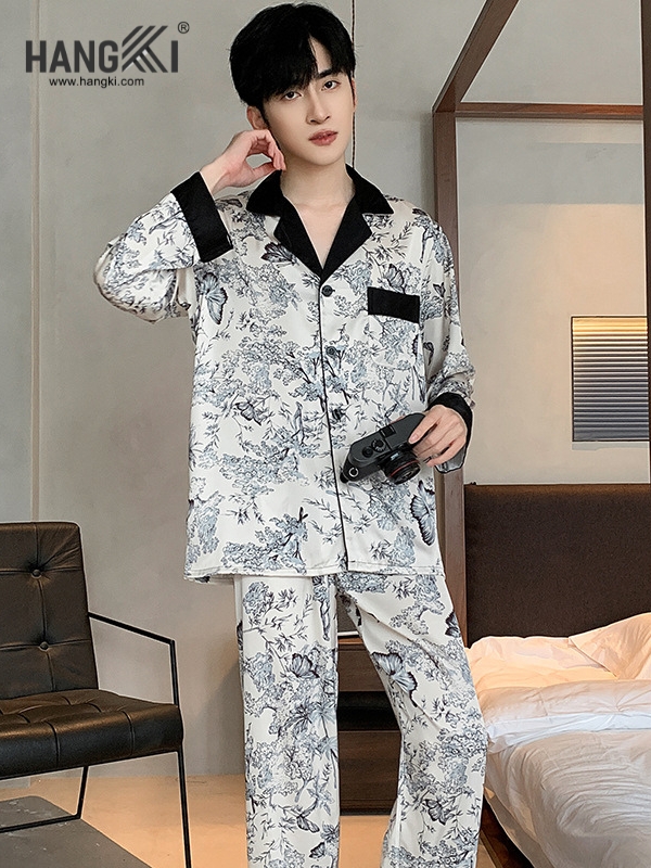 TD238 - Đồ Ngủ Pijama Nam Tay Dài Quần Dài Lụa