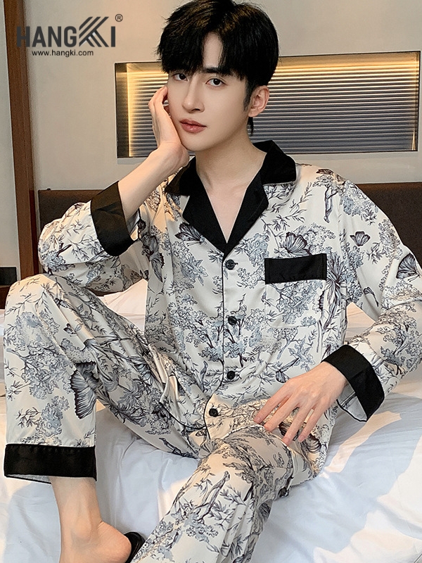 TD238 - Đồ Ngủ Pijama Nam Tay Dài Quần Dài Lụa