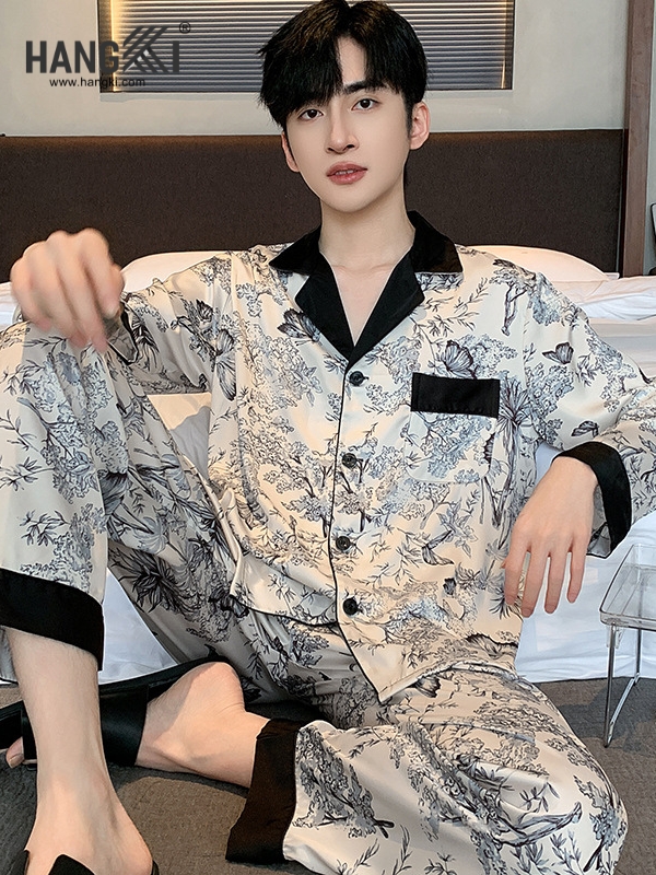 TD238 - Đồ Ngủ Pijama Nam Tay Dài Quần Dài Lụa
