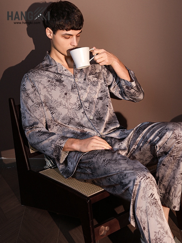 TD244 - Đồ Ngủ Pijama Nam Tay Dài Quần Dài Lụa