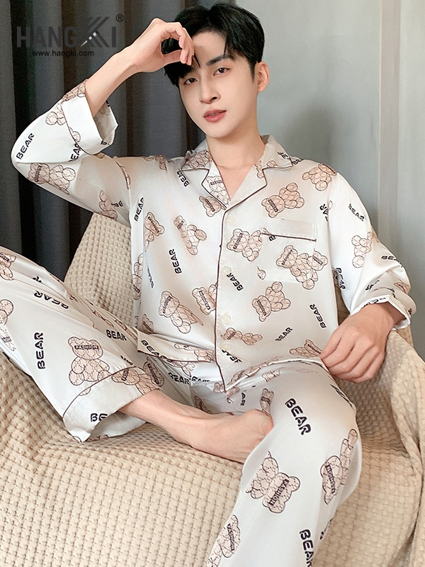TD249 - Đồ Ngủ Pijama Nam Tay Dài Quần Dài Lụa