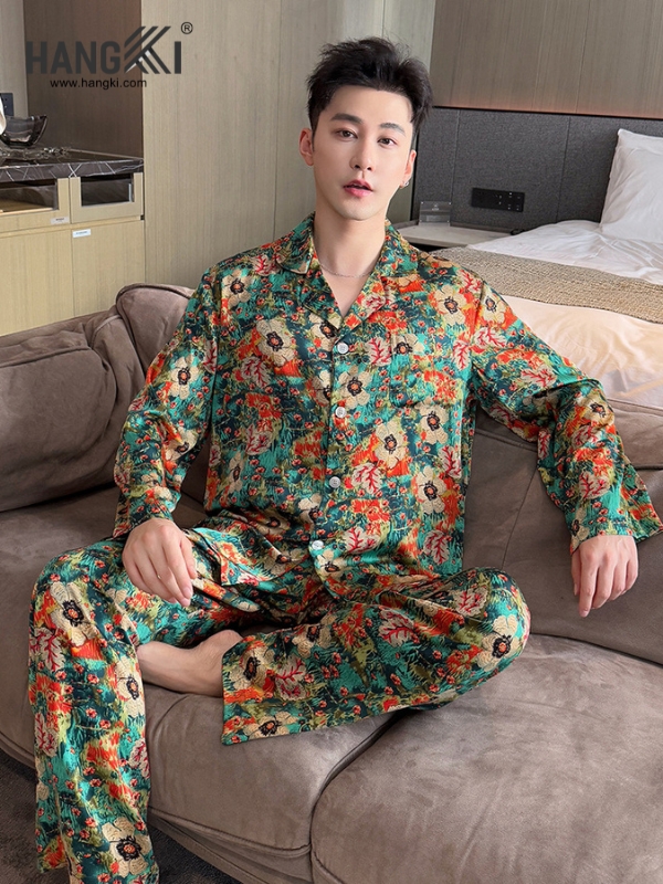 TD261 - Đồ Ngủ Pijama Nam Tay Dài Quần Dài Lụa