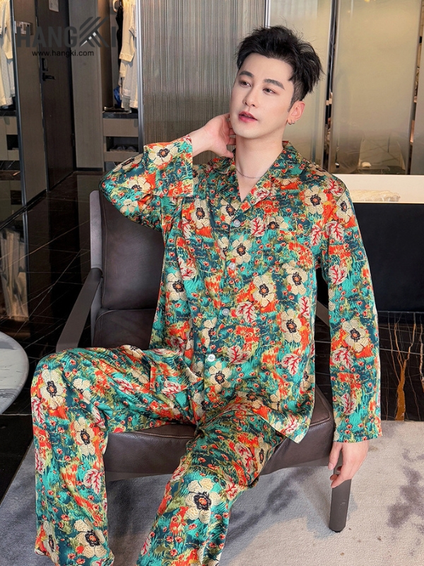 TD261 - Đồ Ngủ Pijama Nam Tay Dài Quần Dài Lụa