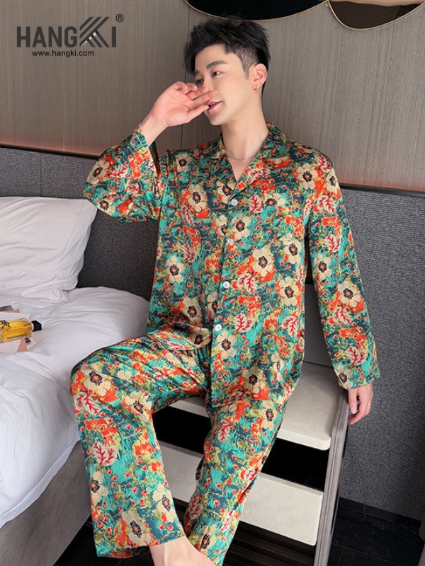 TD261 - Đồ Ngủ Pijama Nam Tay Dài Quần Dài Lụa