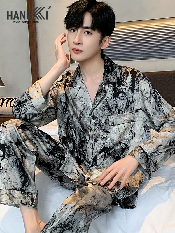 TD267 - Đồ Ngủ Pijama Nam Tay Dài Quần Dài Lụa