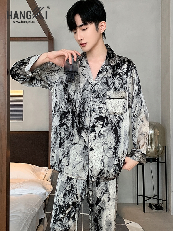 TD267 - Đồ Ngủ Pijama Nam Tay Dài Quần Dài Lụa