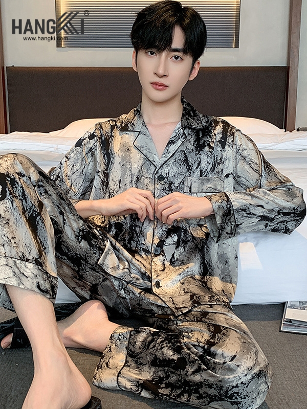 TD267 - Đồ Ngủ Pijama Nam Tay Dài Quần Dài Lụa
