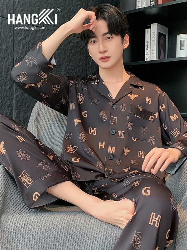 TD269 - Đồ Ngủ Pijama Nam Tay Dài Quần Dài Lụa