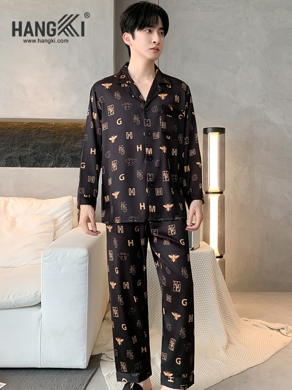 TD269 - Đồ Ngủ Pijama Nam Tay Dài Quần Dài Lụa
