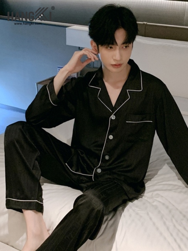 TD273 - Đồ Ngủ Pijama Nam Tay Dài Quần Dài Lụa