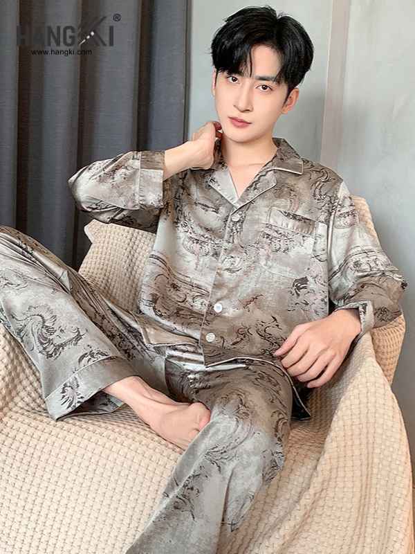 TD274 - Đồ Ngủ Pijama Nam Tay Dài Quần Dài Lụa