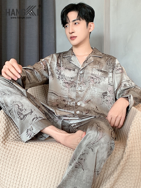 TD274 - Đồ Ngủ Pijama Nam Tay Dài Quần Dài Lụa