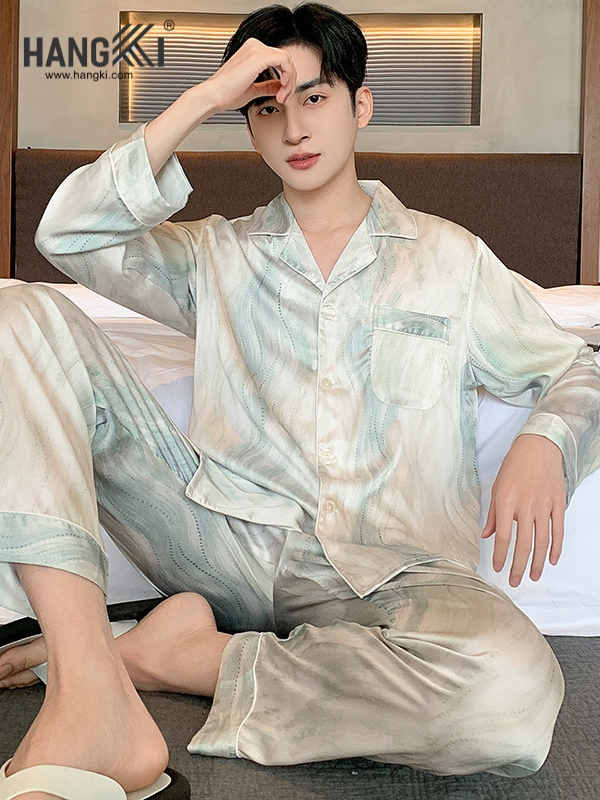 TD277 - Đồ Ngủ Pijama Nam Tay Dài Quần Dài Lụa