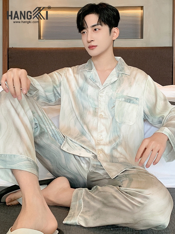 TD277 - Đồ Ngủ Pijama Nam Tay Dài Quần Dài Lụa