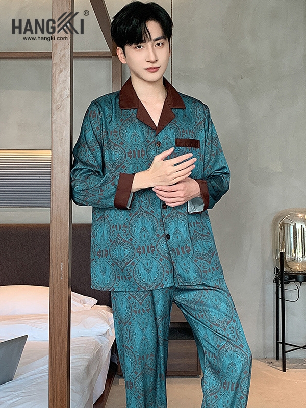 TD278 - Đồ Ngủ Pijama Nam Tay Dài Quần Dài Lụa