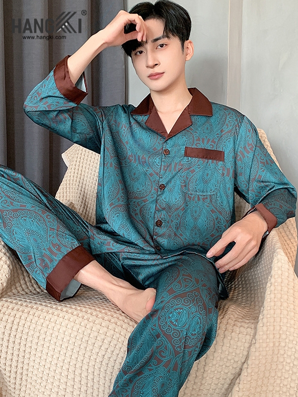 TD278 - Đồ Ngủ Pijama Nam Tay Dài Quần Dài Lụa