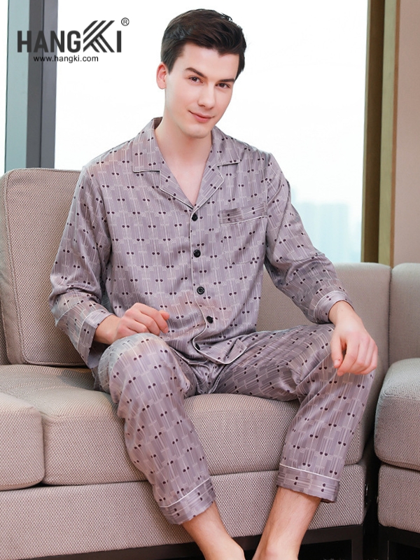 TD283 - Đồ Ngủ Pijama Nam Tay Dài Quần Dài Lụa