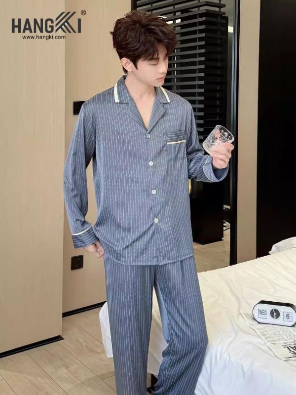 TD287 - Đồ Ngủ Pijama Nam Tay Dài Quần Dài Lụa