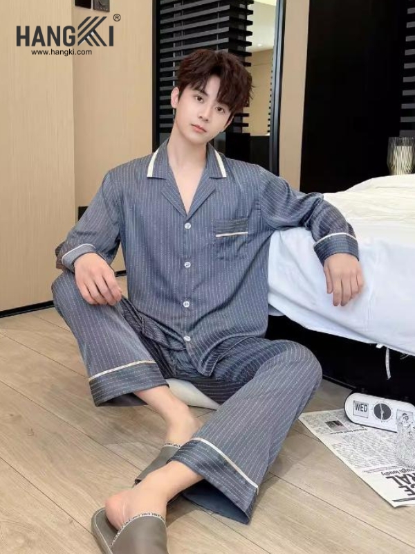 TD287 - Đồ Ngủ Pijama Nam Tay Dài Quần Dài Lụa