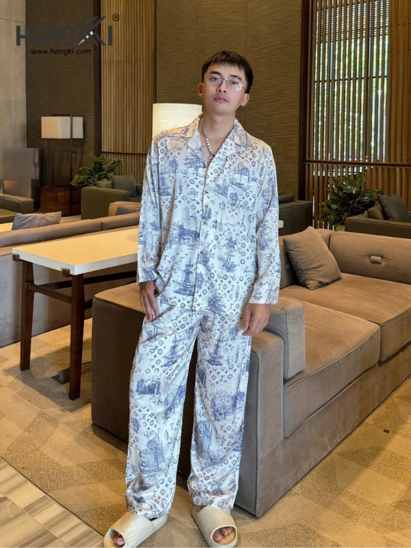 TD291 - Đồ Ngủ Pijama Nam Tay Dài Quần Dài Lụa