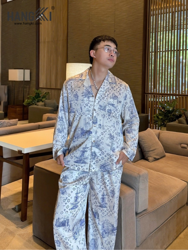 TD291 - Đồ Ngủ Pijama Nam Tay Dài Quần Dài Lụa