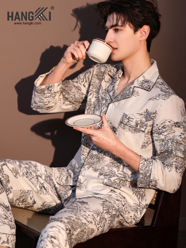 TD297 - Đồ Ngủ Pijama Nam Tay Dài Quần Dài Lụa