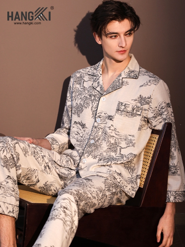TD297 - Đồ Ngủ Pijama Nam Tay Dài Quần Dài Lụa