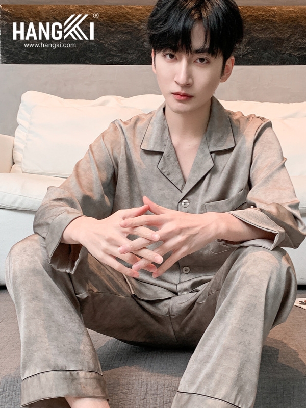 TD298 - Đồ Ngủ Pijama Nam Tay Dài Quần Dài Lụa
