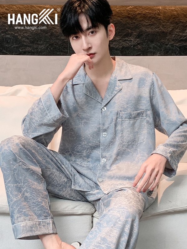 TD299 - Đồ Ngủ Pijama Nam Tay Dài Quần Dài Lụa
