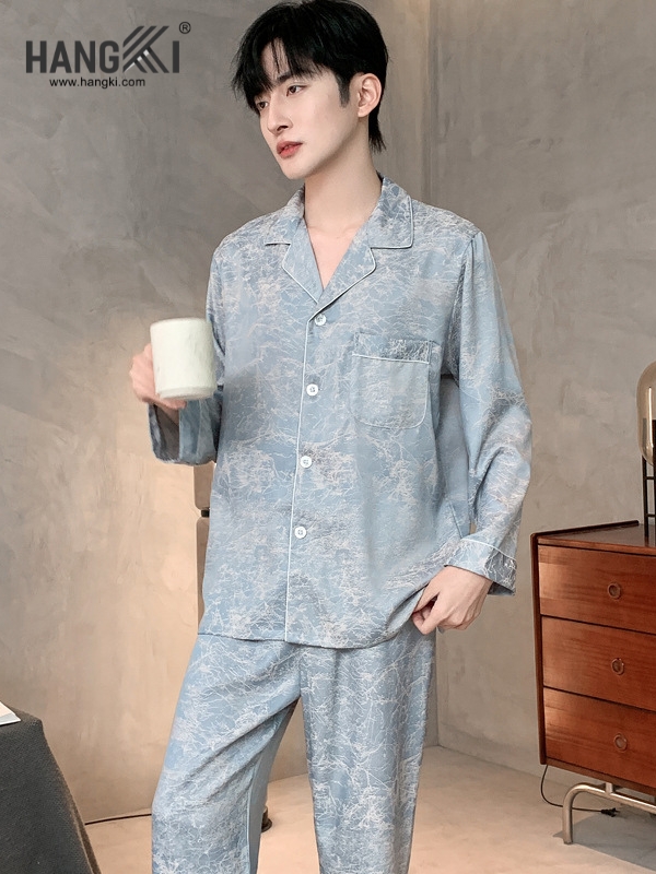 TD299 - Đồ Ngủ Pijama Nam Tay Dài Quần Dài Lụa