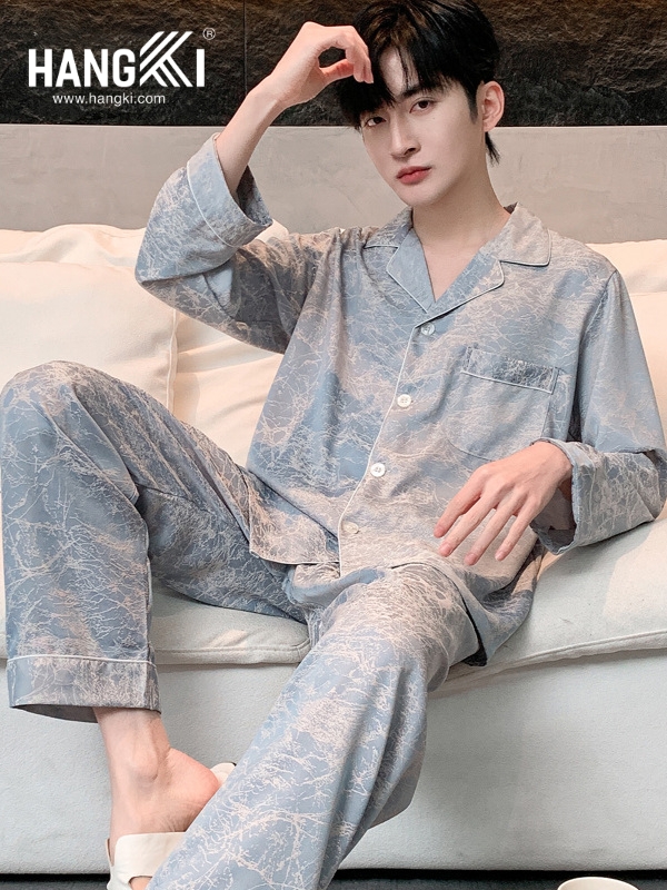 TD299 - Đồ Ngủ Pijama Nam Tay Dài Quần Dài Lụa